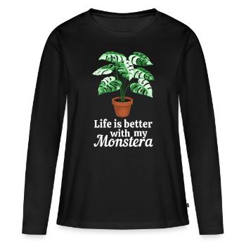 La vie est meilleure avec mon Monstera - T-shirt manches longues Premium bio Femme - noir - Devant - Julia (174cm)