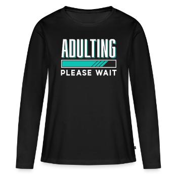 Grandir s’il vous plaît attendre la puberté anniversaire - T-shirt manches longues Premium bio Femme - noir - Devant - Julia (174cm)