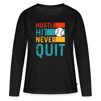 Hustle Hit Never Quit Baseball - T-shirt manches longues Premium bio Femme - noir - Devant - Julia (174cm)