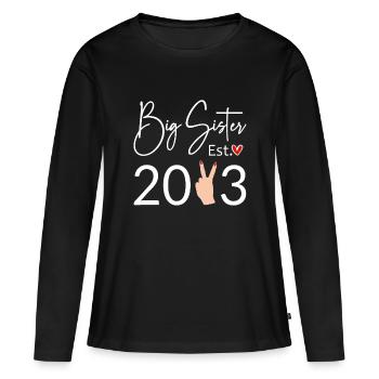 Befördert zur Großen Schwester 2023 Süße Große Schwester 2023 - Frauen Premium Bio Langarmshirt - Schwarz - Vorne - Julia (174cm)