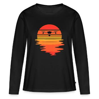 Retro Drone Pilot - Vintage Sunset Aviator Flyings - T-shirt manches longues Premium bio Femme - noir - Devant - Julia (174cm)