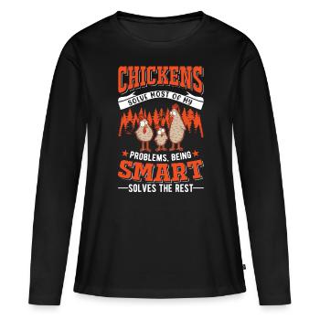 Poulets Élevage de poulets Éleveur de poulet - T-shirt manches longues Premium bio Femme - noir - Devant - Julia (174cm)