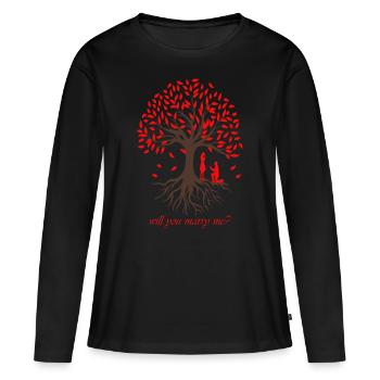 Demande en mariage Arbre de vie amoureuse - T-shirt manches longues Premium bio Femme - noir - Devant - Julia (174cm)