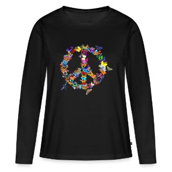 Butterfly Peace Sign Retro 60's 70's Colorful Butt - Women's Premium Organic Long Sleeve Shirt - black - Front - Julia (174cm)