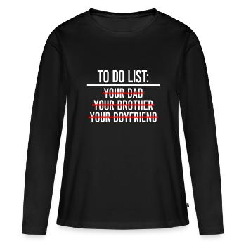 Liste des choses à faire L’idée de votre papa CORRESPONDRE AVEC LA LISTE DES CHOSES À FAIRE - T-shirt manches longues Premium bio Femme - noir - Devant - Julia (174cm)