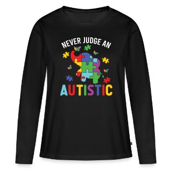 Autismus ne juge jamais une conscience autistique de l’autisme - T-shirt manches longues Premium bio Femme - noir - Devant - Julia (174cm)