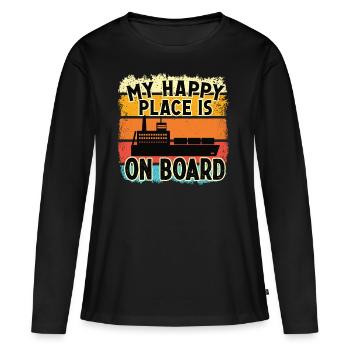 Captain My Happy Place Is On Board Ship Boat - Women's Premium Organic Long Sleeve Shirt - black - Front - Julia (174cm)