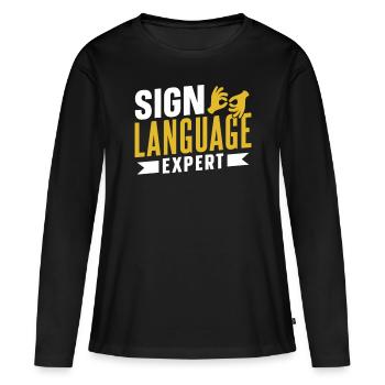 Sensibilisation aux gestes d’expert en langue des signes - T-shirt manches longues Premium bio Femme - noir - Devant - Julia (174cm)