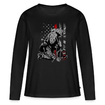 Fireman American Flag idée Thin Red Line Firefight - T-shirt manches longues Premium bio Femme - noir - Devant - Julia (174cm)