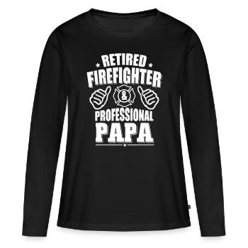 Mens Retired Firefighter & Papa Retirement Gift - Women's Premium Organic Long Sleeve Shirt - black - Front - Julia (174cm)