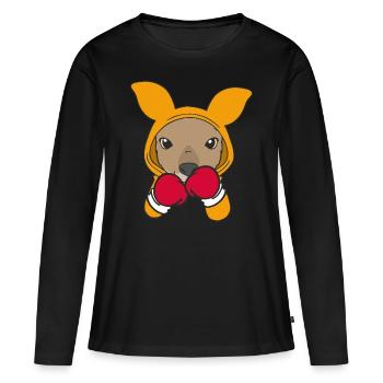 Kangourou Boxeur Martial Athlète Sparring Sport Boxe - T-shirt manches longues Premium bio Femme - noir - Devant - Julia (174cm)