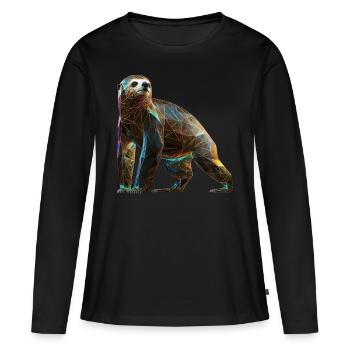 Faultier Polygon Faultierliebhaber Tier Geschenk - Frauen Premium Bio Langarmshirt - Schwarz - Vorne - Julia (174cm)
