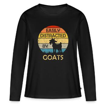 Facilement distrait par les chèvres Retro Vintage Funny Goa - T-shirt manches longues Premium bio Femme - noir - Devant - Julia (174cm)