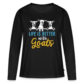 Goat Life is better with Goats - Cool Funny Goat L - Women's Premium Organic Long Sleeve Shirt - black - Front - Julia (174cm)