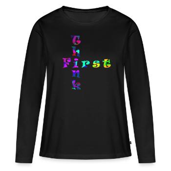 Think First - Women's Premium Organic Long Sleeve Shirt - black - Front - Julia (174cm)