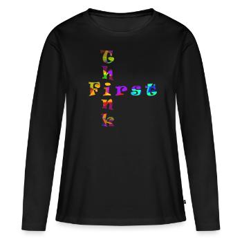 Think First - Women's Premium Organic Long Sleeve Shirt - black - Front - Julia (174cm)