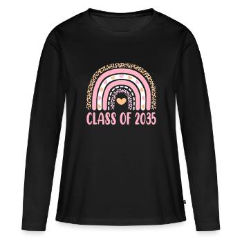 Classe de 2035 Rainbow Leopard Pre-k Grow with Me G - T-shirt manches longues Premium bio Femme - noir - Devant - Julia (174cm)