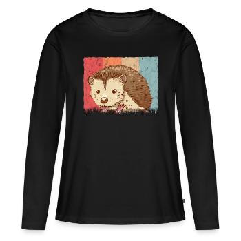 Igel Retro Stacheligel Vintage - Frauen Premium Bio Langarmshirt - Schwarz - Vorne - Julia (174cm)