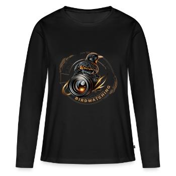 Ornithologue ornithologue ornithologue ornithologique d’observation des oiseaux - T-shirt manches longues Premium bio Femme - noir - Devant - Julia (174cm)