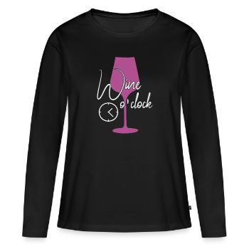 Wein Uhrzeit lustiger Spruch - Frauen Premium Bio Langarmshirt - Schwarz - Vorne - Julia (174cm)