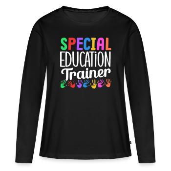 Formateur en éducation spécialisée Enseignant en éducation spécialisée - T-shirt manches longues Premium bio Femme - noir - Devant - Julia (174cm)