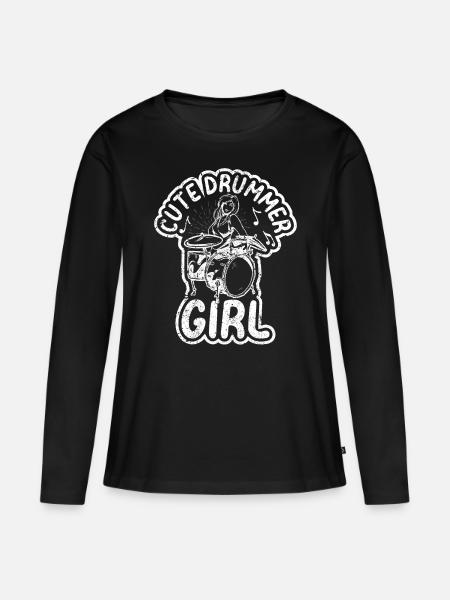 Drum Player Girls Drummer - Cute Drummer Girl - Frauen Premium Bio Langarmshirt - Schwarz