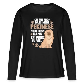Pekinese weiß zu viel Peking-Palasthund - Frauen Premium Bio Langarmshirt - Schwarz - Vorne - Julia (174cm)