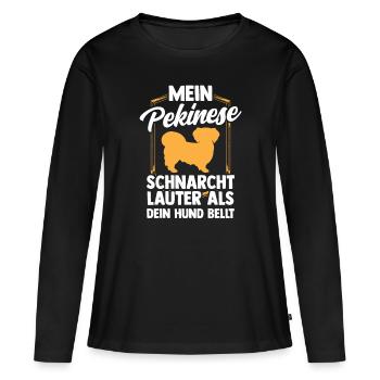 Pekinese schnarcht lauter Peking-Palasthund - Frauen Premium Bio Langarmshirt - Schwarz - Vorne - Julia (174cm)