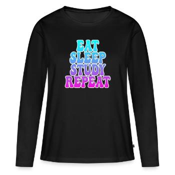 Manger dormir Étudier - T-shirt manches longues Premium bio Femme - noir - Devant - Julia (174cm)