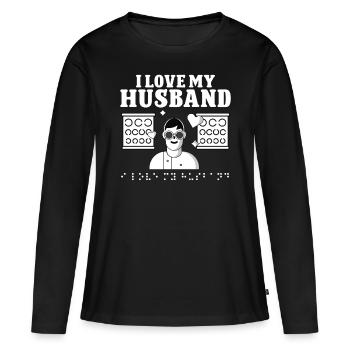 Blindheit I Love My Husband Blindness Awareness - Frauen Premium Bio Langarmshirt - Schwarz - Vorne - Julia (174cm)