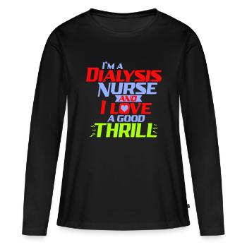 Je suis infirmière en dialyse et j’aime les frissons drôles - T-shirt manches longues Premium bio Femme - noir - Devant - Julia (174cm)