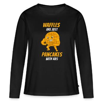 Waffeln sind nur Pfannkuchen mit Bauchmuskeln - Frauen Premium Bio Langarmshirt - Schwarz - Vorne - Julia (174cm)