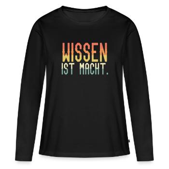 Wissen ist Macht - Frauen Premium Bio Langarmshirt - Schwarz - Vorne - Julia (174cm)