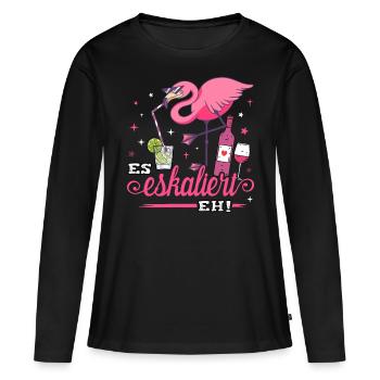 Es eskaliert eh Damen Shirt Flamingo Malle Outfit - Frauen Premium Bio Langarmshirt - Schwarz - Vorne - Julia (174cm)