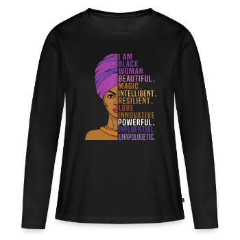 Je suis une femme noire Mois de l’histoire des Noirssoul paisibleu - T-shirt manches longues Premium bio Femme - noir - Devant - Julia (174cm)