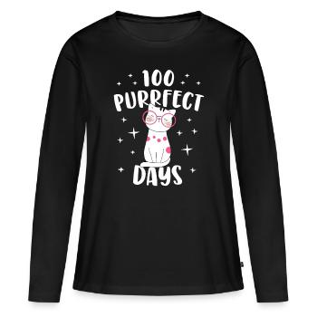 100 Purrfect Days Cat Happy 100th Day Of School Co - Women's Premium Organic Long Sleeve Shirt - black - Front - Julia (174cm)
