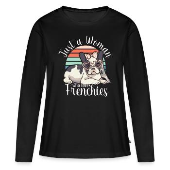 Bouledogue français juste une femme qui aime les Frenchies - T-shirt manches longues Premium bio Femme - noir - Devant - Julia (174cm)