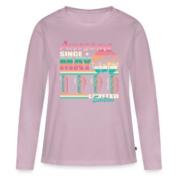 Mai 1998 Anniversaire 1998 Rétro 1998 Mai - T-shirt manches longues Premium bio Femme - rose poudré - Devant - Julia (174cm)
