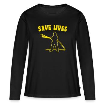 Slogan des pompiers - T-shirt manches longues Premium bio Femme - noir - Devant - Julia (174cm)