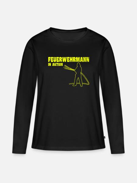 Feuerwehrmann in Aktion - Frauen Premium Bio Langarmshirt - Schwarz