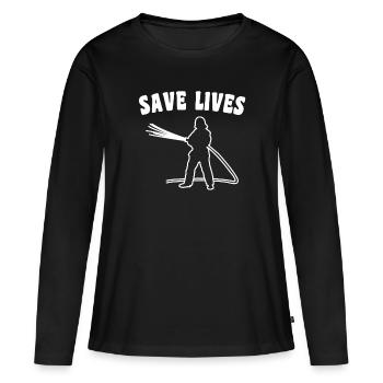 Slogan des pompiers - T-shirt manches longues Premium bio Femme - noir - Devant - Julia (174cm)