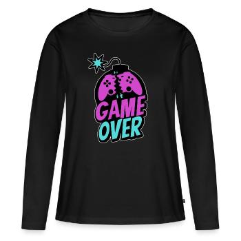 Game Over Controller Console Gamer Pro Gaming - T-shirt manches longues Premium bio Femme - noir - Devant - Julia (174cm)