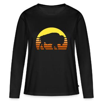 Bison amérindien Buffalo Bull Western Indiang - T-shirt manches longues Premium bio Femme - noir - Devant - Julia (174cm)
