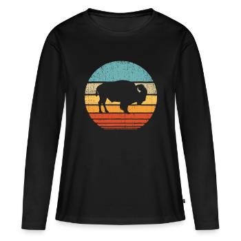 Bison Rétro Vintage 60s 70s Sunset Buffalo Mammal - T-shirt manches longues Premium bio Femme - noir - Devant - Julia (174cm)