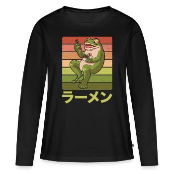 Toad frog eats ramen soup Design for a - Women's Premium Organic Long Sleeve Shirt - black - Front - Julia (174cm)
