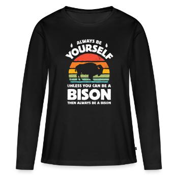 Bison Toujours être toi-même Rétro Vintage 70s Hommes Wom - T-shirt manches longues Premium bio Femme - noir - Devant - Julia (174cm)