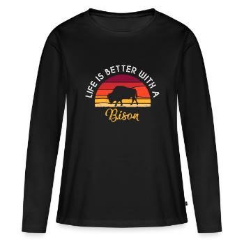 Retro Vintage Life Is Better With A Bison Lovers - Women's Premium Organic Long Sleeve Shirt - black - Front - Julia (174cm)