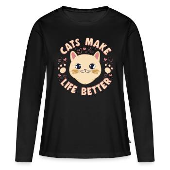 Cats Make Life Better Kitten Women Gifts Cat Mom - Women's Premium Organic Long Sleeve Shirt - black - Front - Julia (174cm)