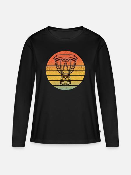 Djembé Player Drummer Music Drum Vintage Retro - T-shirt manches longues Premium bio Femme - noir