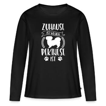 Pekinese ist mein Zuhause Peking-Palasthund - Frauen Premium Bio Langarmshirt - Schwarz - Vorne - Julia (174cm)